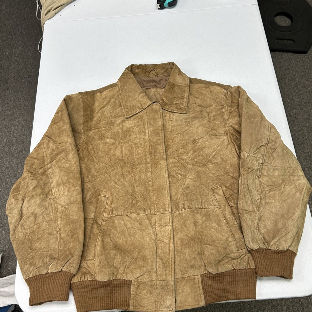 Basic ediitons Suede Bomber Jacket Men S Brown Quilted Lined Full Zip Vintage